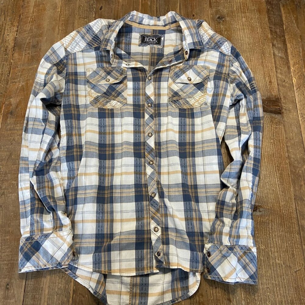 BUCKLE BLACK MEN'S PLAID SHIRT ATHLETIC FIT LARGE